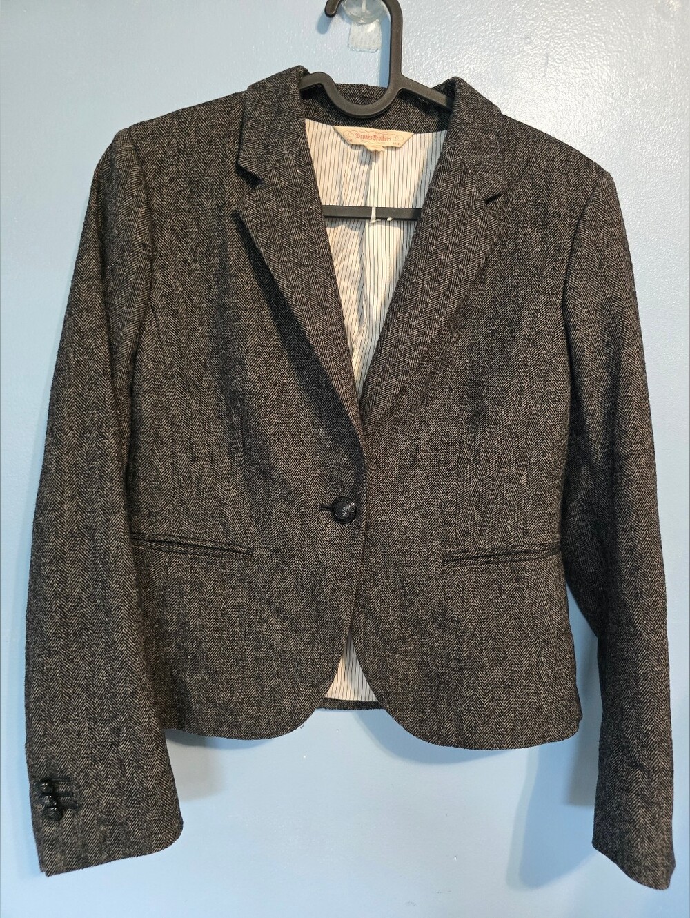 Brooks Brothers Wool Blend Charcoal Herringbone Women's Blazer Size 0